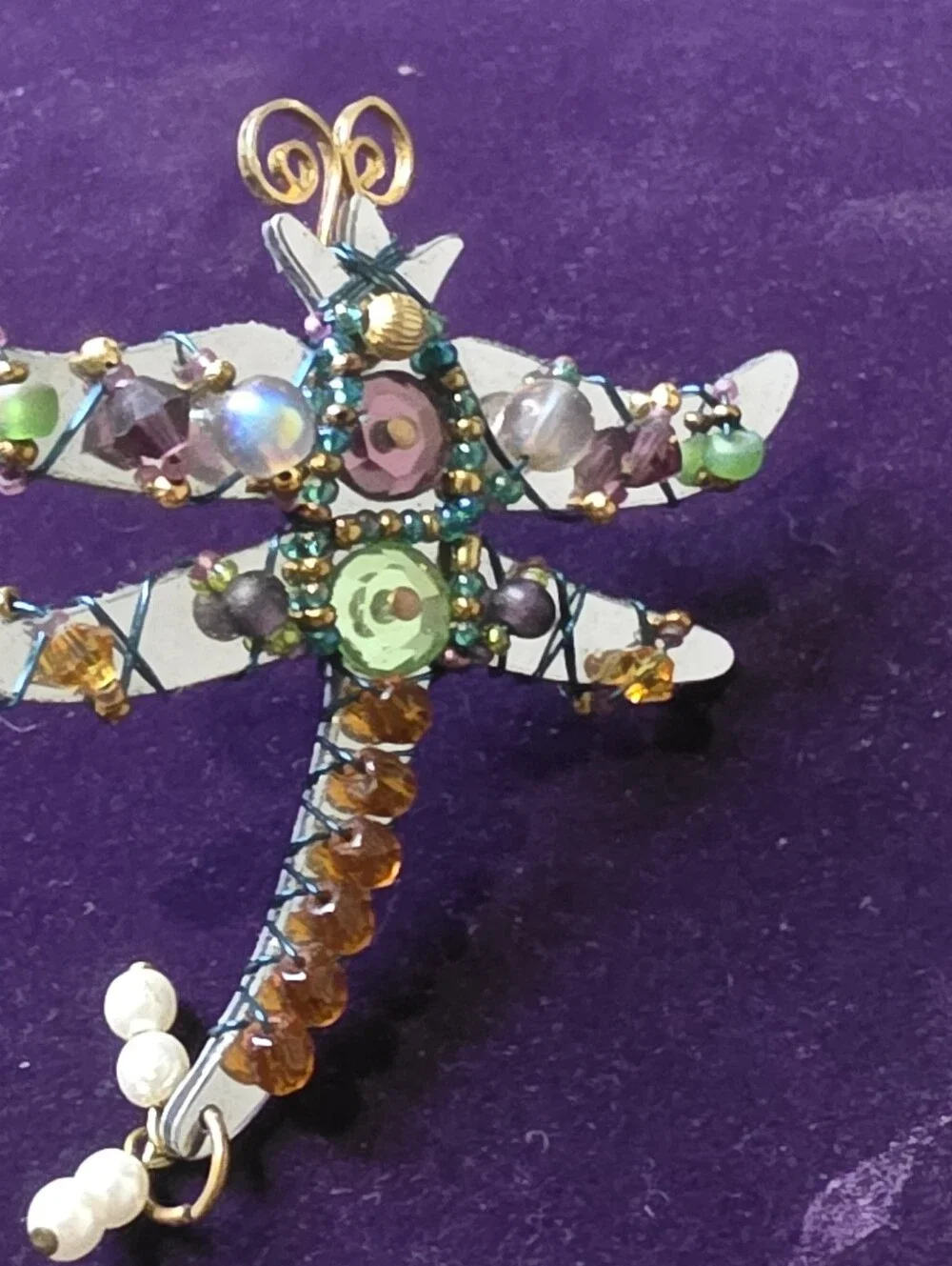 Vintage Signed Liztech '96 Dragonfly Brooch Pin Handcrafted Mixed Media Retired